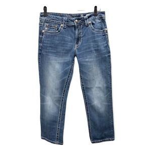 Miss Me Jeans Boyfriend Capri Women’s 27 Bling Embellished Floral Embroidered